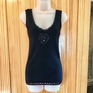 NWOT-Black Embellished Tank Top
